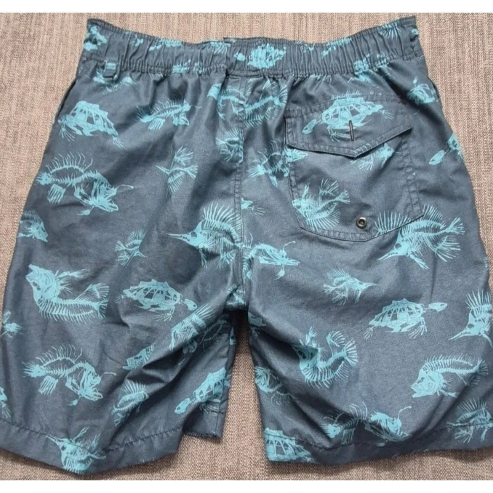 St Johns Bay men's‎ blue skeleton fish print swim trunks Medium mesh lining